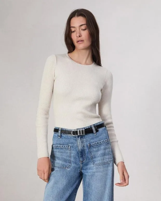 Women Sweaters and Sweatshirts Rag and Bone Audrina Washable Wool Crew Off White