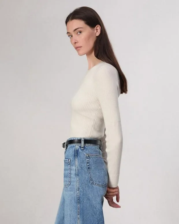 Women Sweaters and Sweatshirts Rag and Bone Audrina Washable Wool Crew Off White