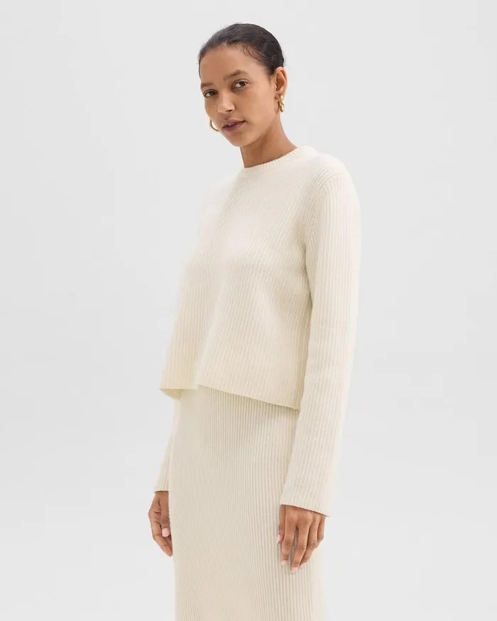 Women Sweaters Cardigans Theory Crewneck Sweater In Felted WoolCashmere Ivory