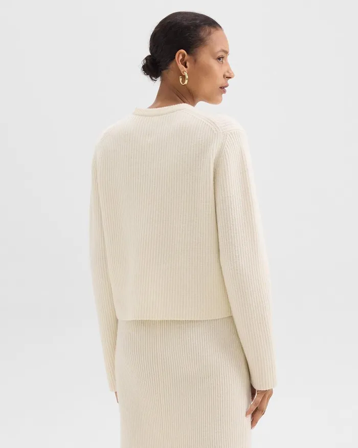 Women Sweaters Cardigans Theory Crewneck Sweater In Felted WoolCashmere Ivory