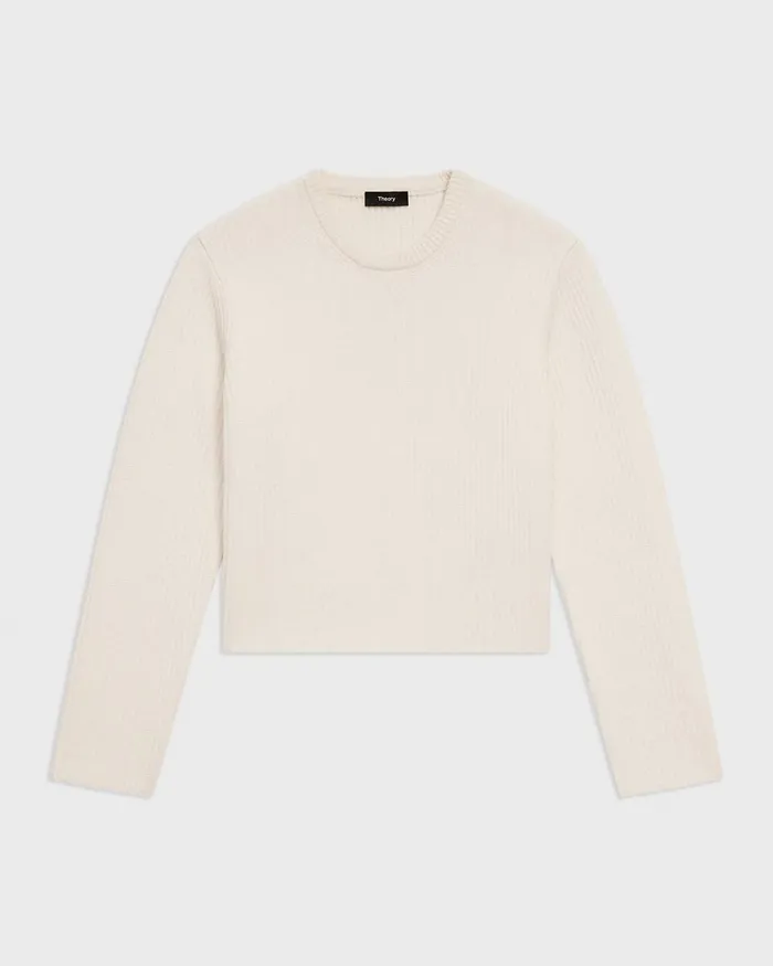 Women Sweaters Cardigans Theory Crewneck Sweater In Felted WoolCashmere Ivory