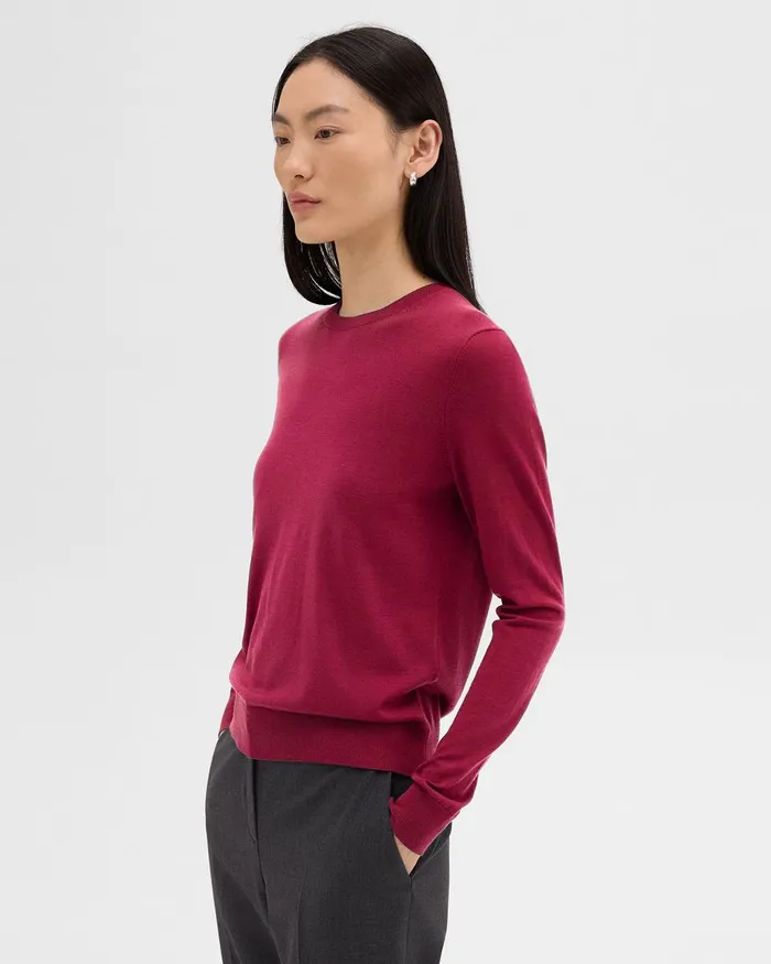 Women Sweaters Cardigans Theory Crewneck Sweater In Regal Wool Deep Rose
