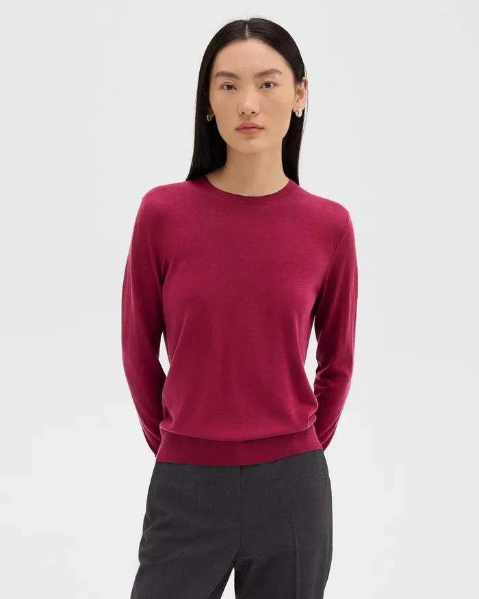 Women Sweaters Cardigans Theory Crewneck Sweater In Regal Wool Deep Rose