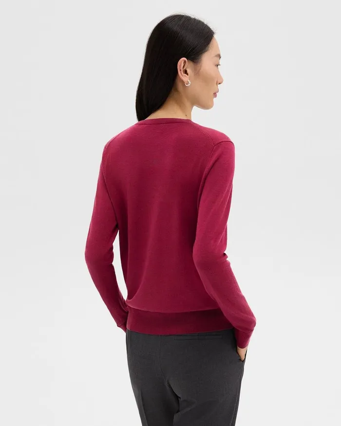 Women Sweaters Cardigans Theory Crewneck Sweater In Regal Wool Deep Rose