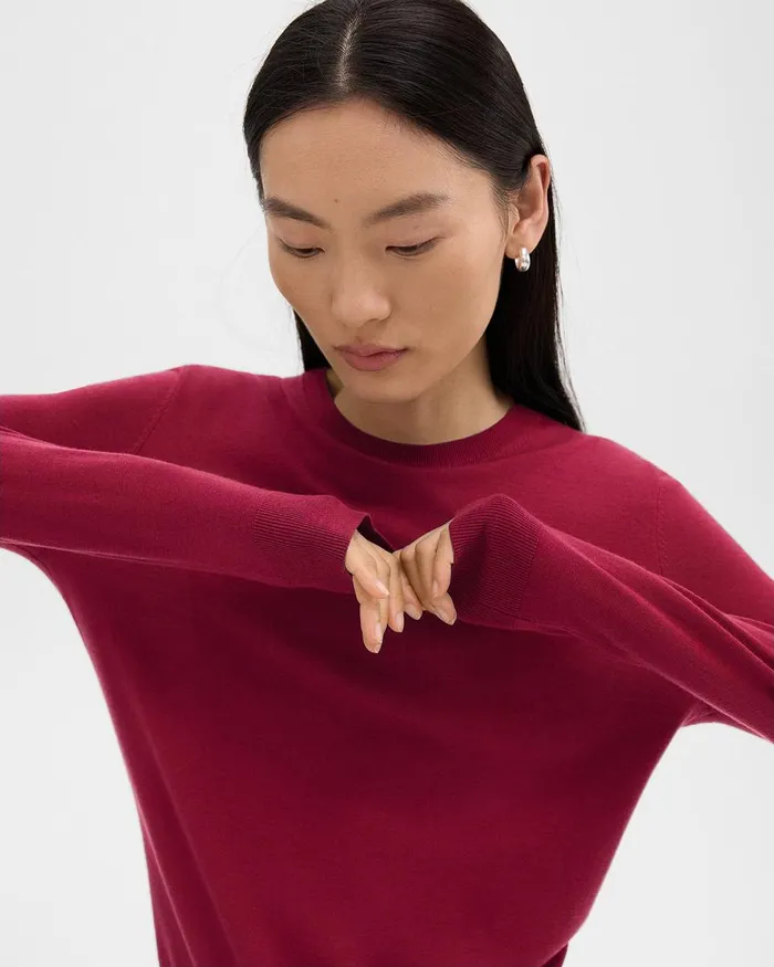 Women Sweaters Cardigans Theory Crewneck Sweater In Regal Wool Deep Rose
