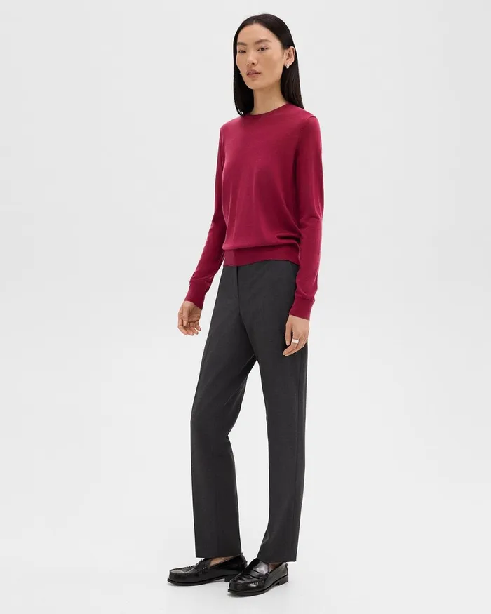 Women Sweaters Cardigans Theory Crewneck Sweater In Regal Wool Deep Rose