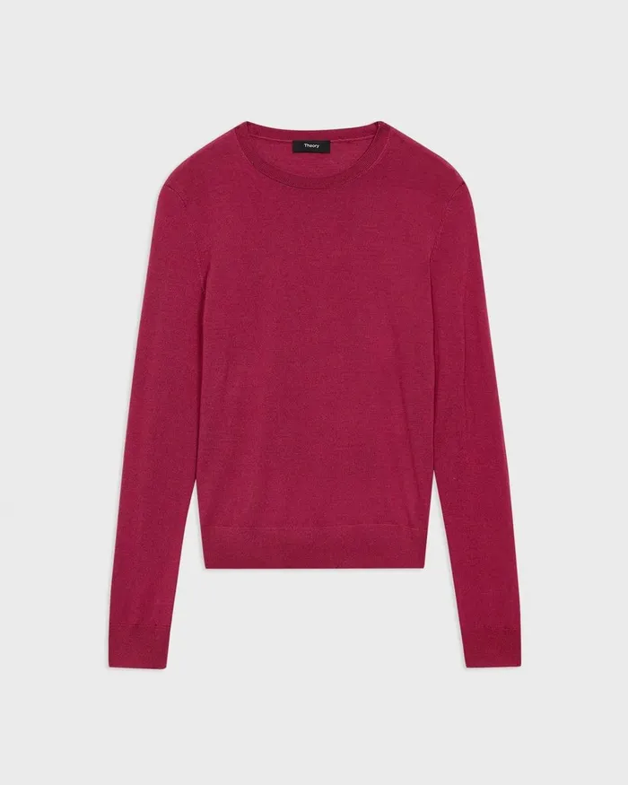 Women Sweaters Cardigans Theory Crewneck Sweater In Regal Wool Deep Rose