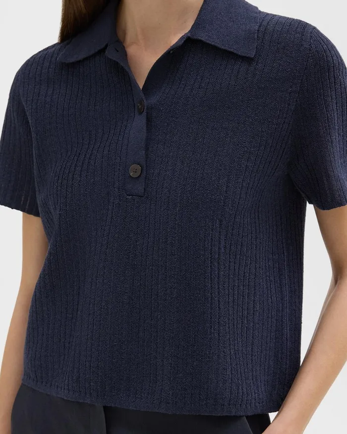 Women Sweaters Cardigans Theory Cropped Polo In LinenViscose Nocturne Navy