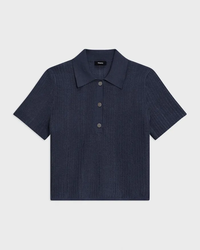 Women Sweaters Cardigans Theory Cropped Polo In LinenViscose Nocturne Navy