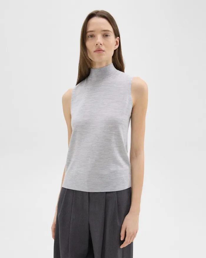 Women Sweaters Cardigans Theory Mock Neck Sweater Shell In Regal Wool Frosted Grey Heather