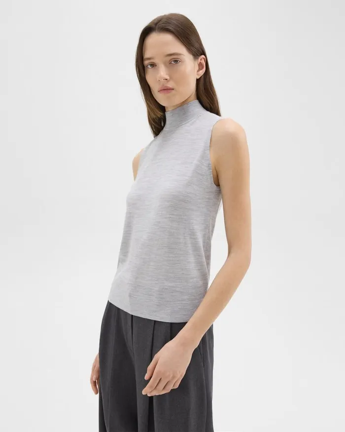 Women Sweaters Cardigans Theory Mock Neck Sweater Shell In Regal Wool Frosted Grey Heather