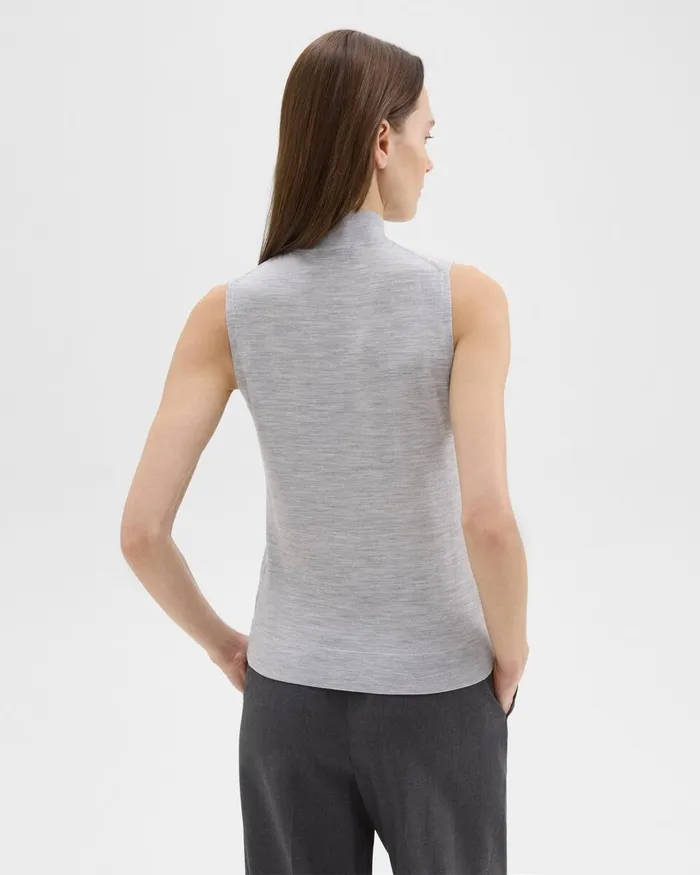 Women Sweaters Cardigans Theory Mock Neck Sweater Shell In Regal Wool Frosted Grey Heather
