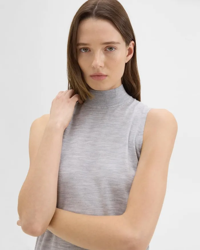 Women Sweaters Cardigans Theory Mock Neck Sweater Shell In Regal Wool Frosted Grey Heather