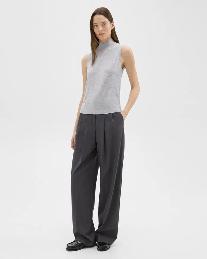 Women Sweaters Cardigans Theory Mock Neck Sweater Shell In Regal Wool Frosted Grey Heather