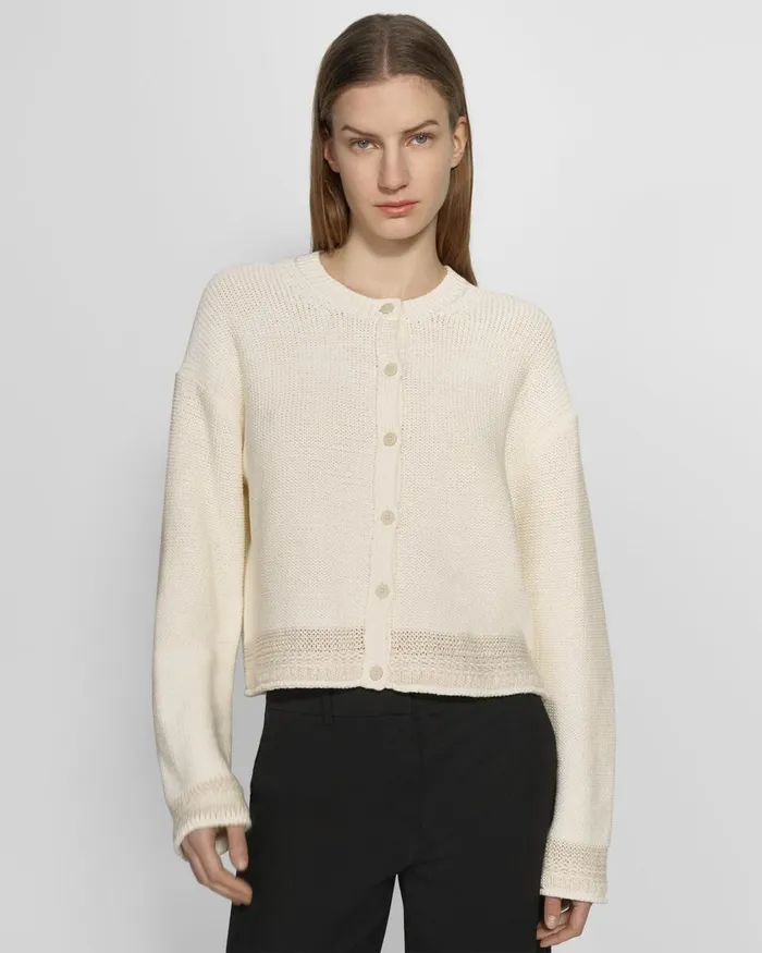 Women Sweaters Cardigans Theory Relaxed Cardigan In Cotton Chainette Ecru