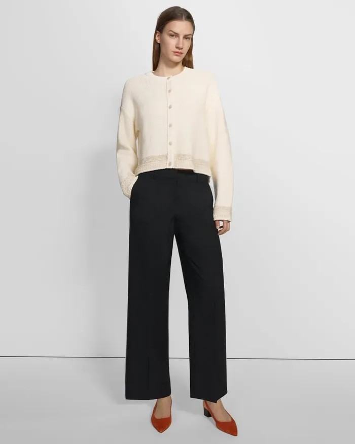 Women Sweaters Cardigans Theory Relaxed Cardigan In Cotton Chainette Ecru