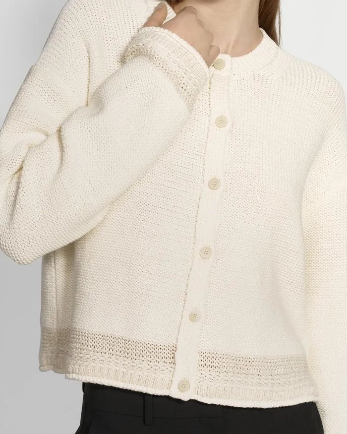 Women Sweaters Cardigans Theory Relaxed Cardigan In Cotton Chainette Ecru