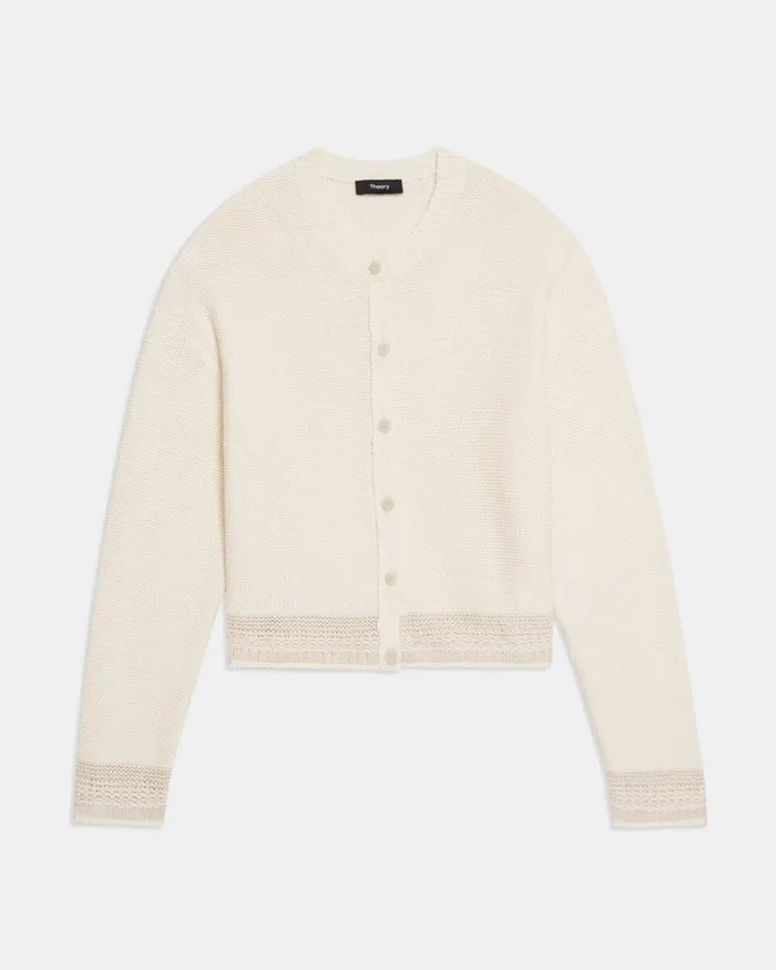 Women Sweaters Cardigans Theory Relaxed Cardigan In Cotton Chainette Ecru