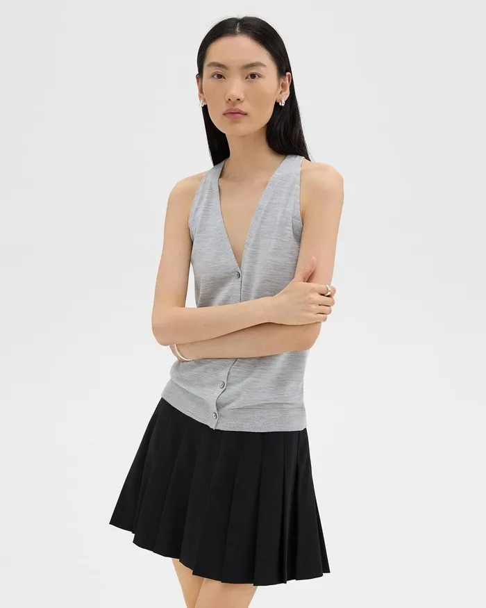 Women Sweaters Cardigans Theory Slim Sweater Vest In Regal Wool Frosted Grey Heather