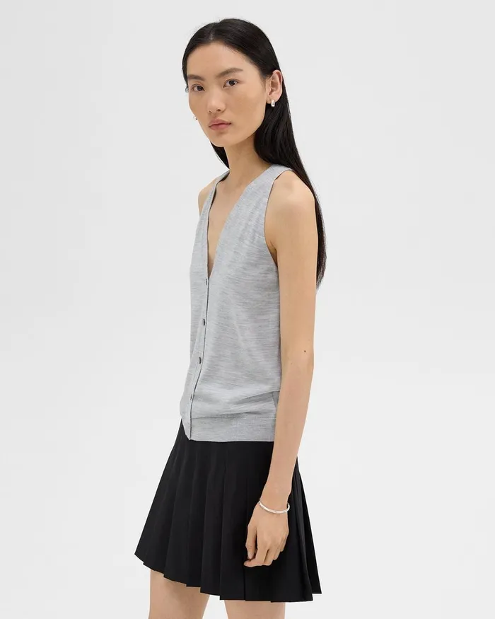 Women Sweaters Cardigans Theory Slim Sweater Vest In Regal Wool Frosted Grey Heather