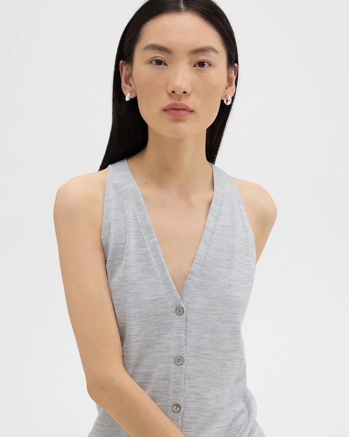 Women Sweaters Cardigans Theory Slim Sweater Vest In Regal Wool Frosted Grey Heather