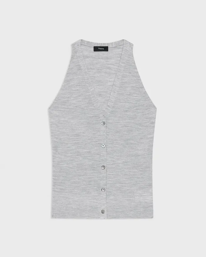 Women Sweaters Cardigans Theory Slim Sweater Vest In Regal Wool Frosted Grey Heather