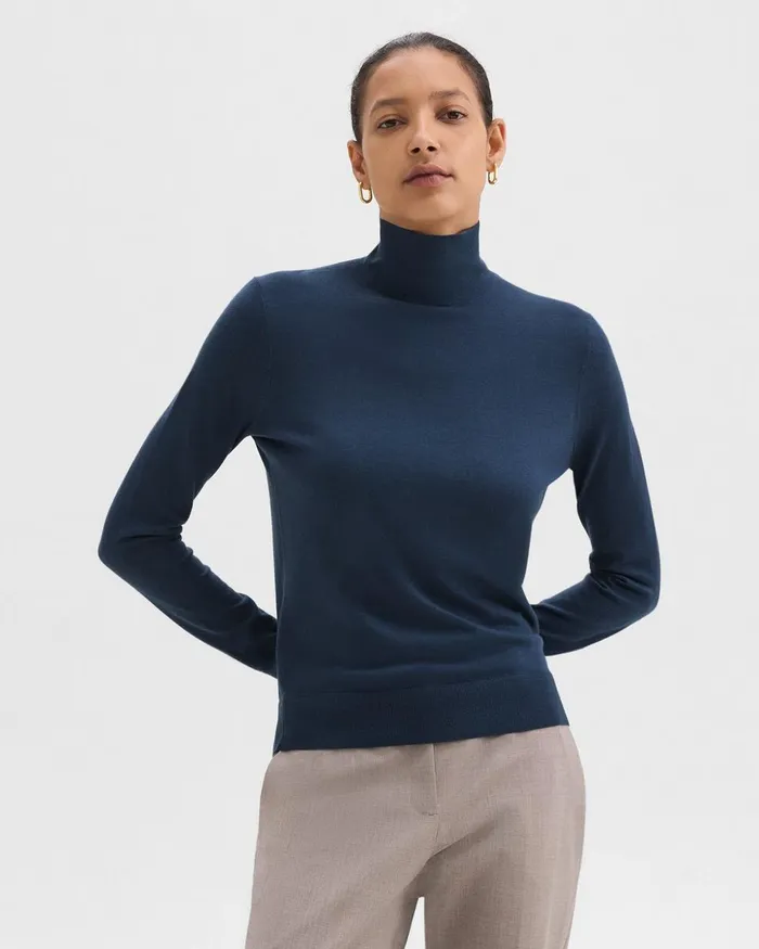Women Sweaters Cardigans Theory Turtleneck Sweater In Regal Wool Ash Blue