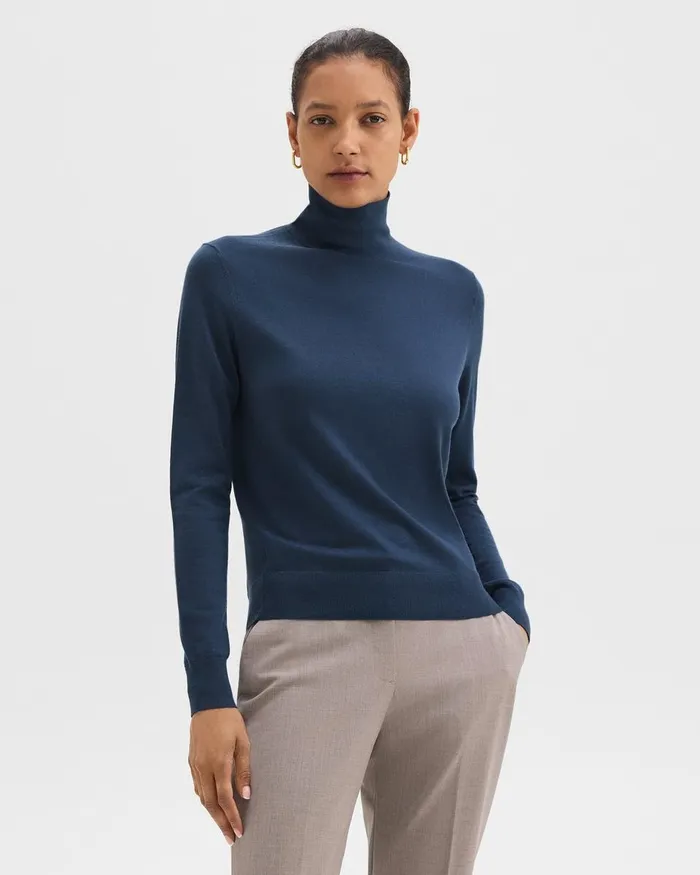 Women Sweaters Cardigans Theory Turtleneck Sweater In Regal Wool Ash Blue