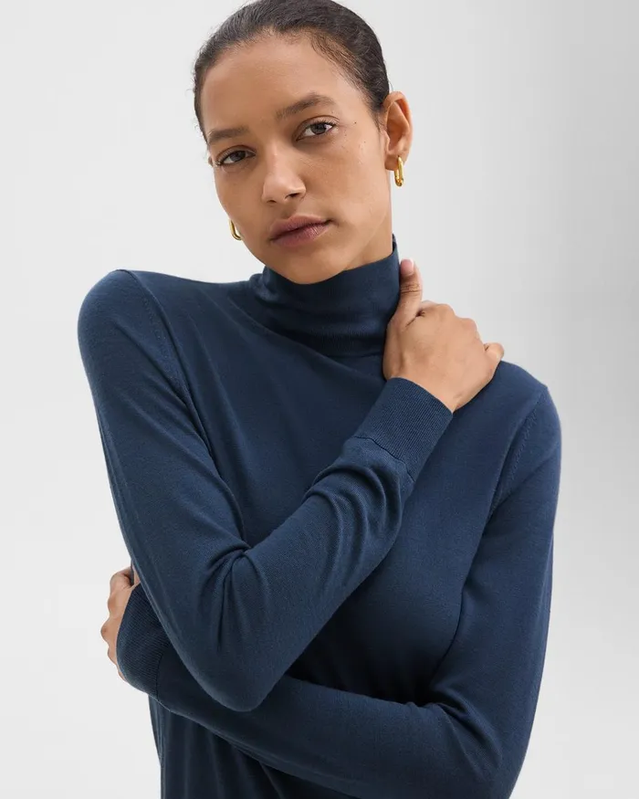 Women Sweaters Cardigans Theory Turtleneck Sweater In Regal Wool Ash Blue
