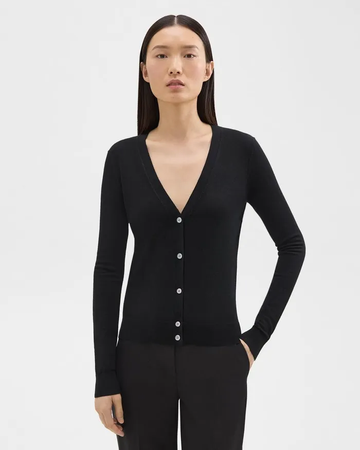Women Sweaters Cardigans Theory VNeck Cardigan In Regal Wool Black