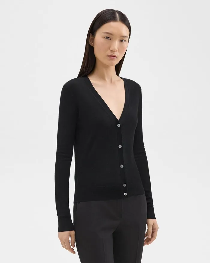 Women Sweaters Cardigans Theory VNeck Cardigan In Regal Wool Black