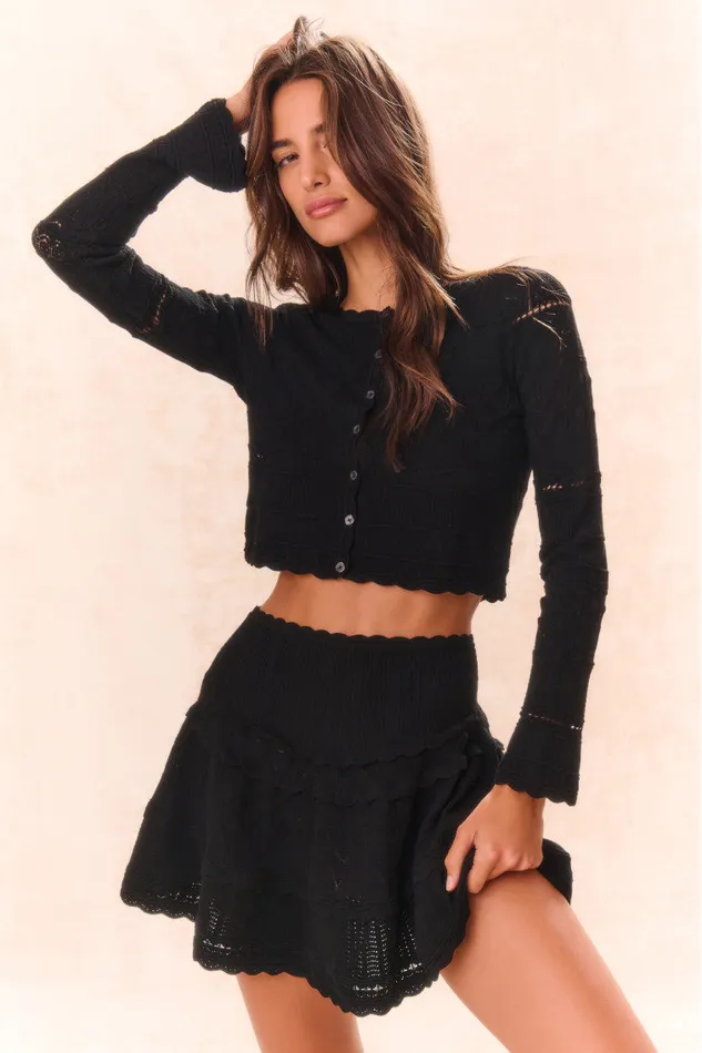 Women Sweaters LoveShackFancy Media Pointelle Knit Cardigan Black
