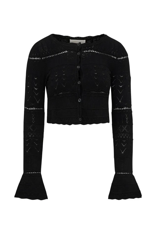 Women Sweaters LoveShackFancy Media Pointelle Knit Cardigan Black
