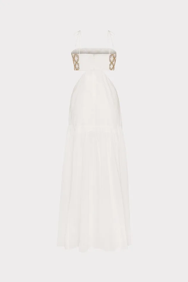 Women Swim and Coverups Milly Atalia Mirrored Embroidery Maxi CoverUp Dress Whitegold