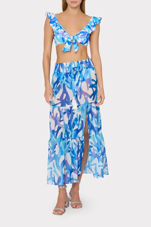 Women Swim and Coverups Milly Jem Under The Sea Tiered Chiffon Skirt Blue Multi