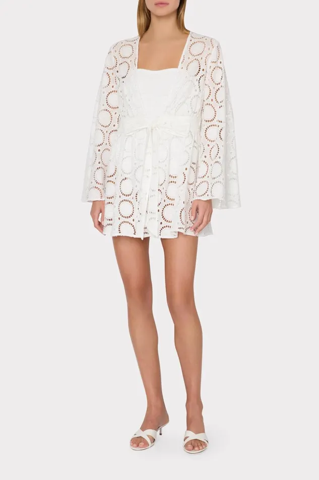 Women Swim and Coverups Milly Jessie Geo Eyelet CoverUp White