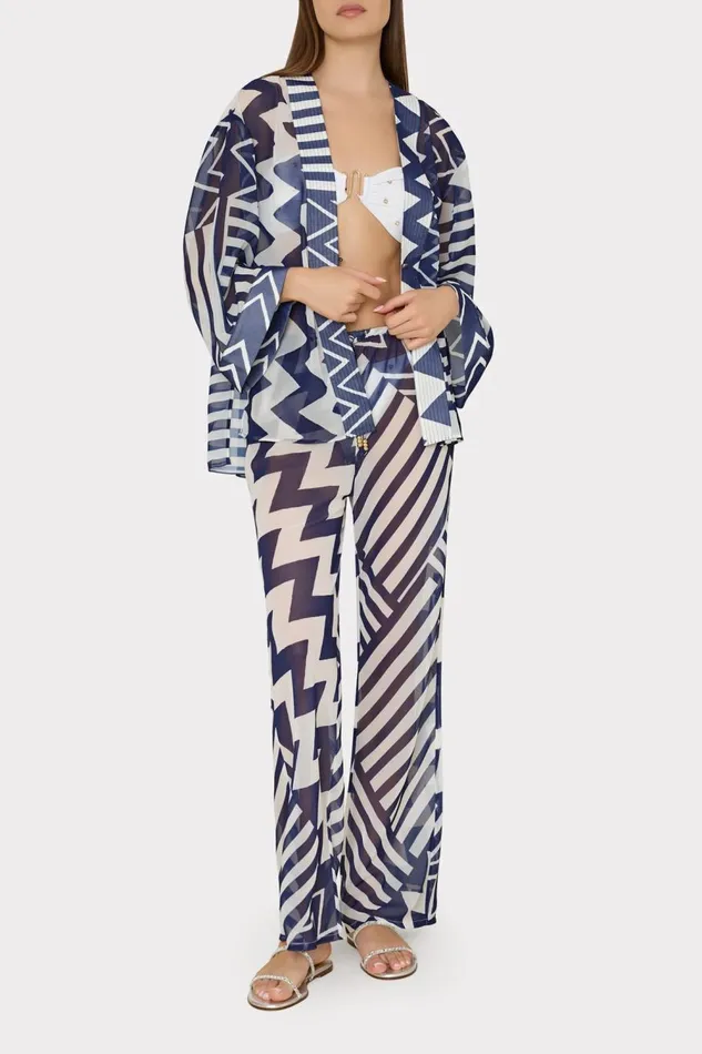 Women Swim and Coverups Milly Patchwork Chevron Top Bluewhite