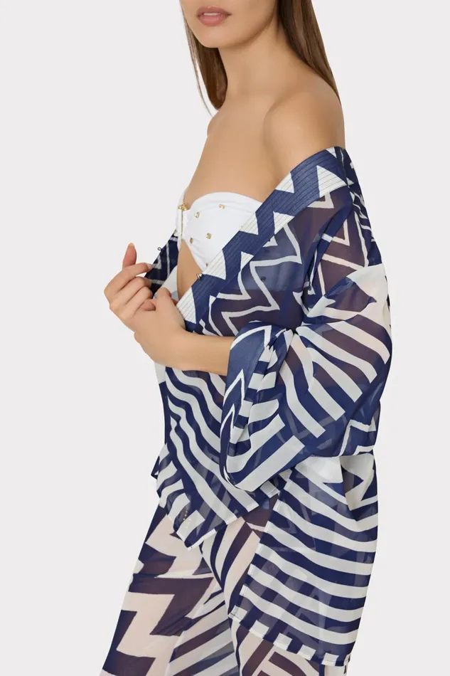 Women Swim and Coverups Milly Patchwork Chevron Top Bluewhite