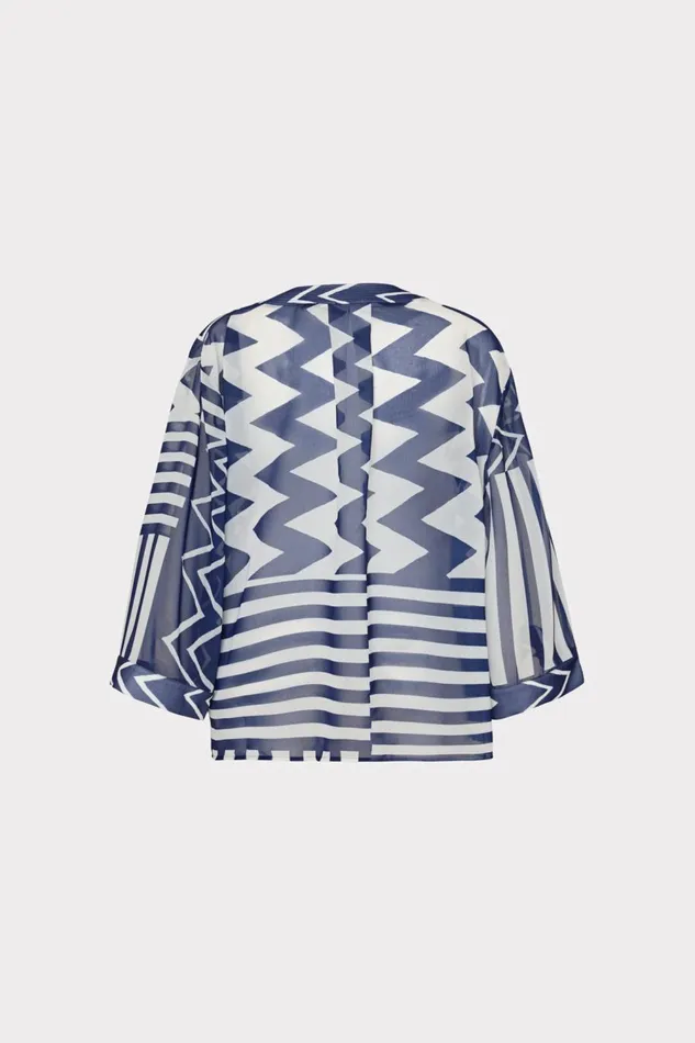Women Swim and Coverups Milly Patchwork Chevron Top Bluewhite