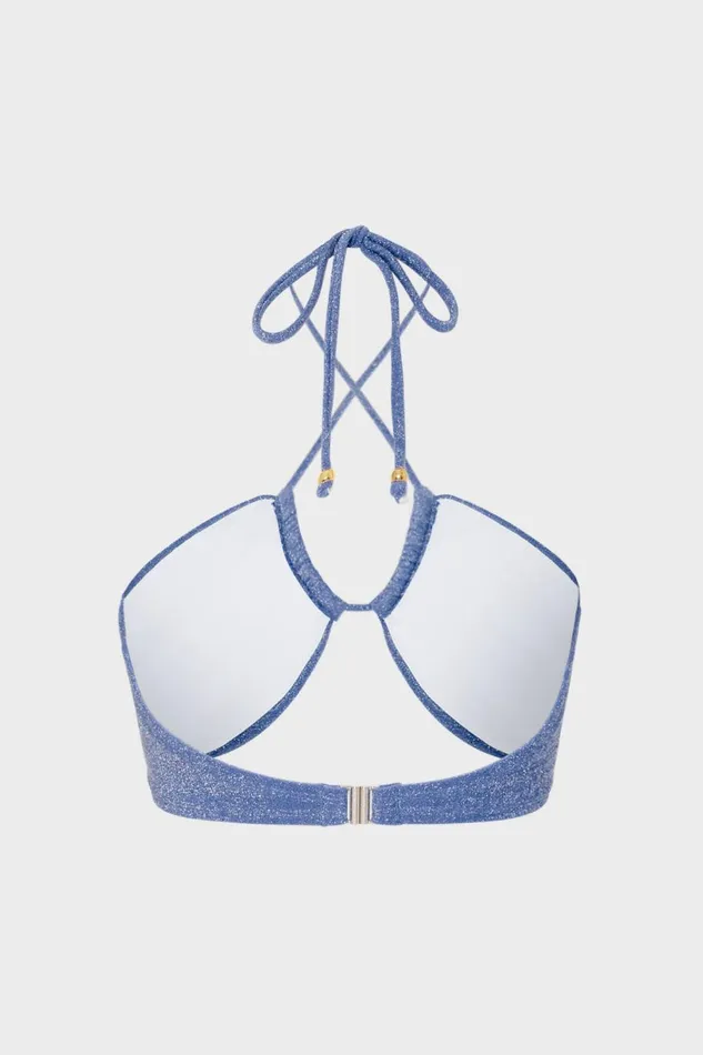 Women Swim and Coverups Milly Shimmer Halter Bikini Top Blue