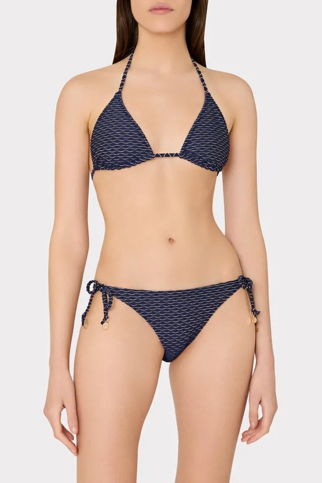 Women Swim and Coverups Milly Textured Waves Triangle Bikini Top Navy
