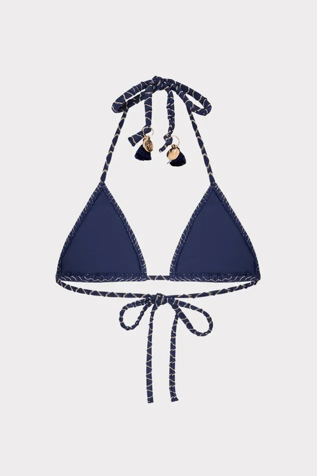 Women Swim and Coverups Milly Textured Waves Triangle Bikini Top Navy