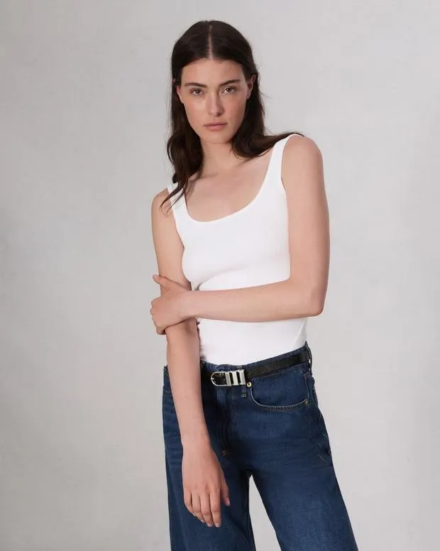 Women TShirts Rag and Bone Essential Rib Scoop Tank White