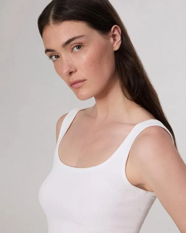 Women TShirts Rag and Bone Essential Rib Scoop Tank White