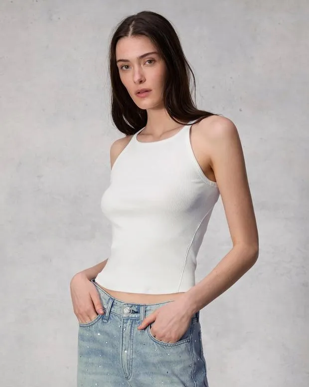 Women TShirts Rag and Bone Essential Rib String Tank White