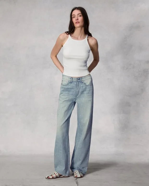 Women TShirts Rag and Bone Essential Rib String Tank White