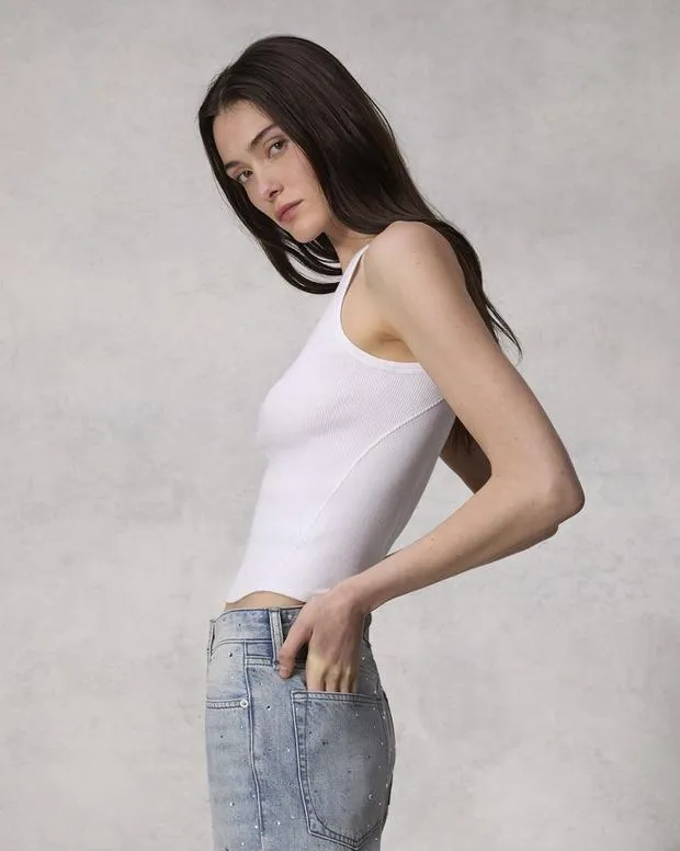 Women TShirts Rag and Bone Essential Rib String Tank White