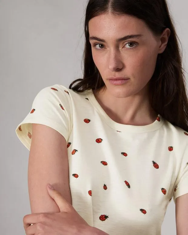 Women TShirts Rag and Bone Ladybug Cotton Tee White Multi
