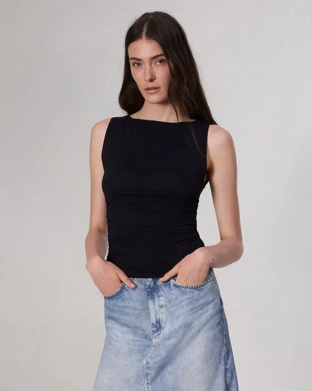Women TShirts Rag and Bone Luca Shirred Tank Black