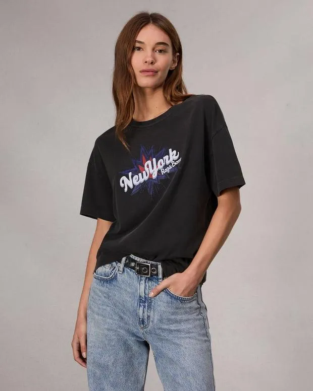 Women TShirts Rag and Bone New York Boyfriend TShirt Black Multi